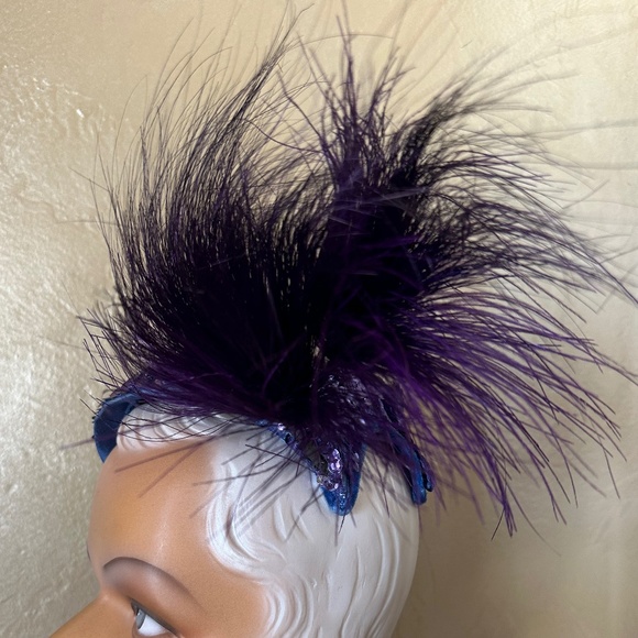 FASCINATING 1950s\' COCTAIL HAT - PURPLE SEQUINS + FEATHERS main image 3